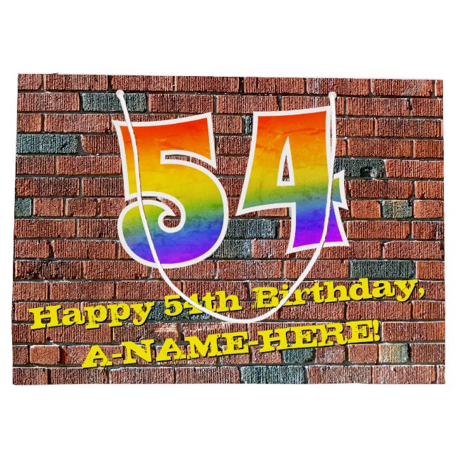 Grand Sac Cadeau 54e anniversaire : Amusant, arc-en-ciel inspiré pa (Dos)