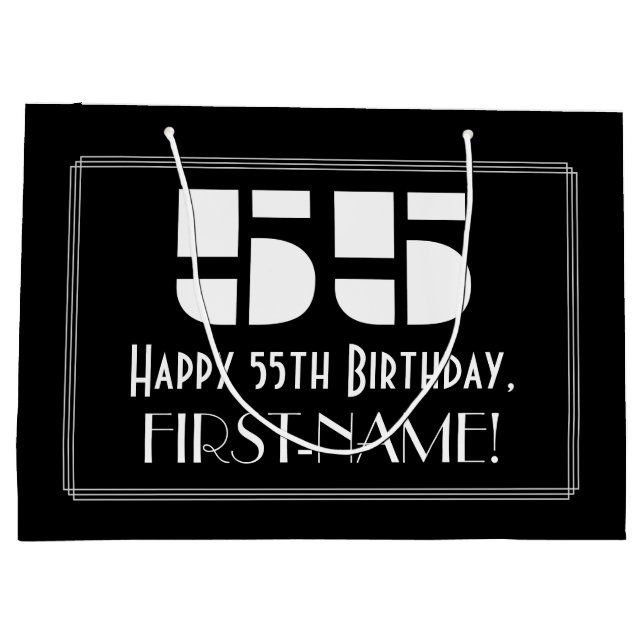 Grand Sac Cadeau 55e anniversaire ~ Art Déco Inspiration "55" + Nom (Dos)