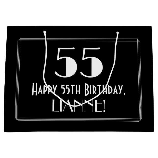 Grand Sac Cadeau 55ème anniversaire : Art Déco Style inspiré "55",  (Devant)