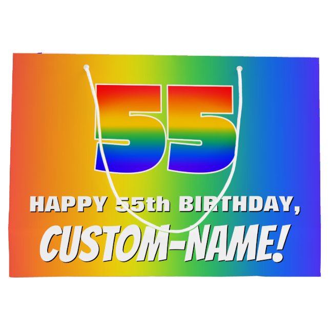 Grand Sac Cadeau 55th Birthday: Colorful, Fun Rainbow Pattern # 55 (Dos)
