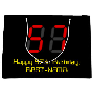 Grand Sac Cadeau 57ème anniversaire : Rouge Digital Clock Style "57
