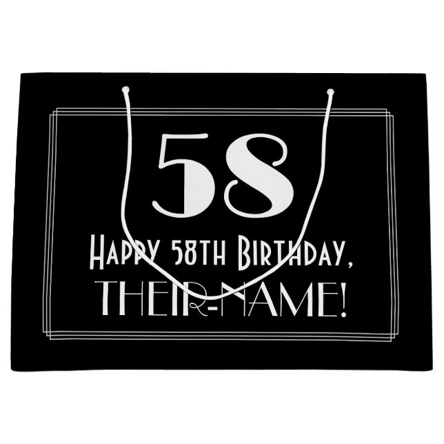 Grand Sac Cadeau 58ème anniversaire : Art Déco Style inspiré "58",  (Devant)