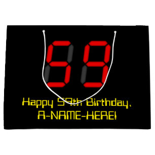 Grand Sac Cadeau 59e anniversaire : Rouge Digital Clock Style "59" 