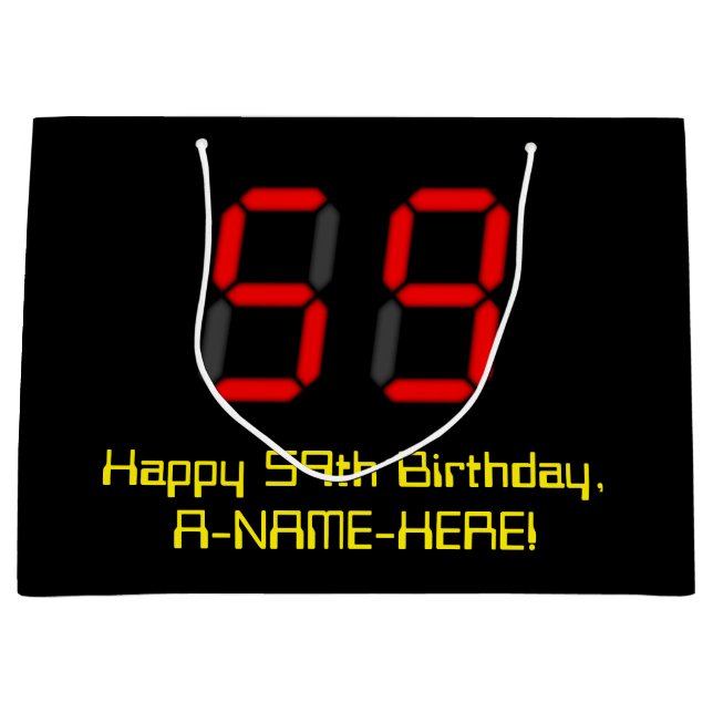 Grand Sac Cadeau 59e anniversaire : Rouge Digital Clock Style "59"  (Devant)