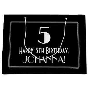 Grand Sac Cadeau 5e anniversaire : Art Déco Style "5", Nom