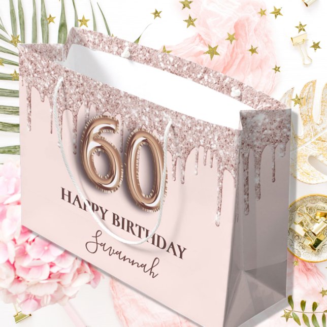 Grand Sac Cadeau 60e anniversaire blush rose rose or (Créateur téléchargé)