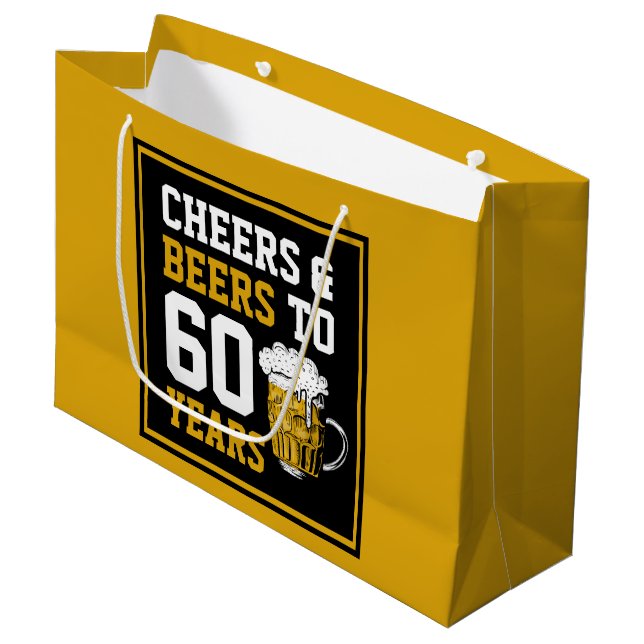 Grand Sac Cadeau 60e anniversaire Cheers & Bières à 60 ans (Devant Angle)