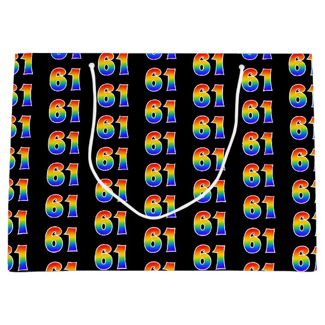 Grand Sac Cadeau 61e anniversaire : Fun Rainbow Event Numéro 61 Mot (Devant)