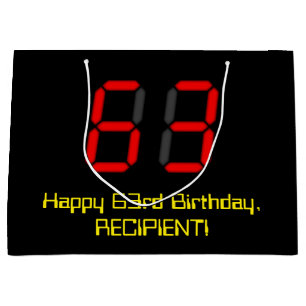 Grand Sac Cadeau 63ème anniversaire : Rouge Digital Clock Style "63