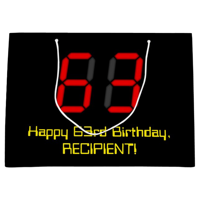 Grand Sac Cadeau 63ème anniversaire : Rouge Digital Clock Style "63 (Devant)