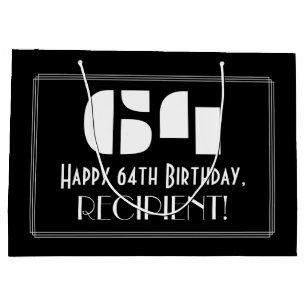 Grand Sac Cadeau 64e anniversaire ~ Art Déco Inspiré Look "64" + No