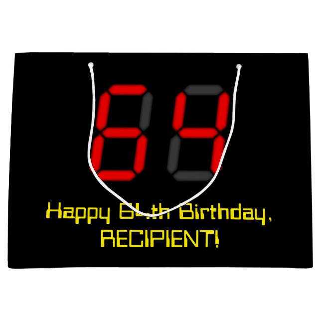 Grand Sac Cadeau 64ème anniversaire : Rouge Digital Horloge Style " (Devant)