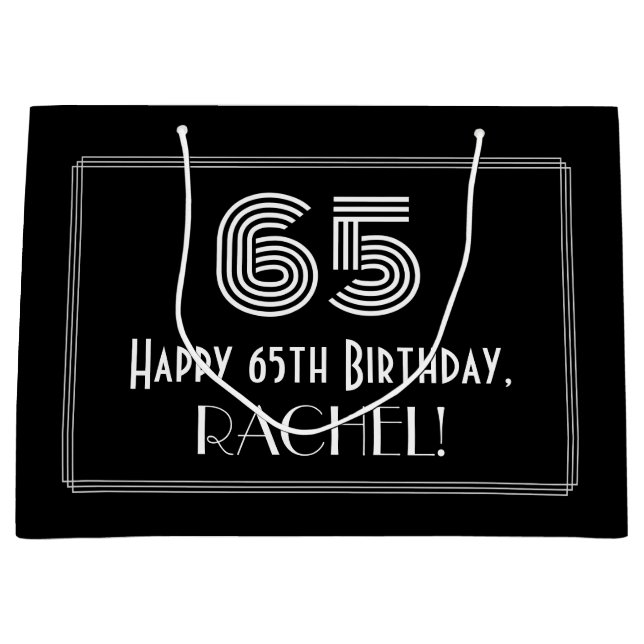 Grand Sac Cadeau 65e anniversaire — Art Déco Inspiré Look "65" & No (Devant)