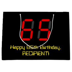 Grand Sac Cadeau 65ème anniversaire : Rouge Digital Horloge Style "