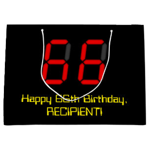 Grand Sac Cadeau 66ème anniversaire : Rouge Digital Horloge Style "