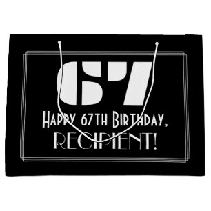 Grand Sac Cadeau 67e anniversaire ~ Art Déco Inspiration "67" + No