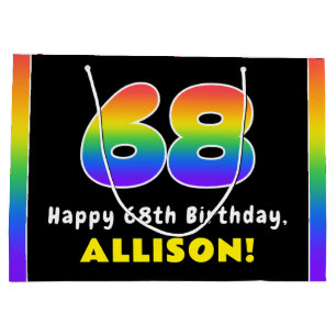Grand Sac Cadeau 68e anniversaire : Arc-en-ciel coloré # 68, Nom pe
