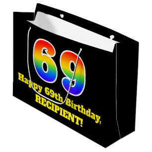 Grand Sac Cadeau 69e anniversaire ~ Amusant, coloré, Vibrant, Arc e
