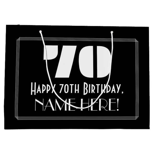 Grand Sac Cadeau 70e anniversaire ~ Art Déco Inspiré Look "70" + No (Dos)