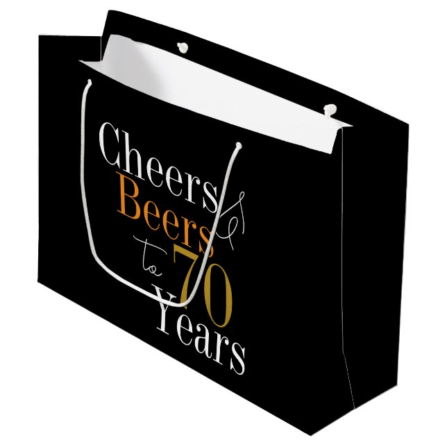 Grand Sac Cadeau 70e anniversaire Bières et encouragements Black Go (Devant Angle)