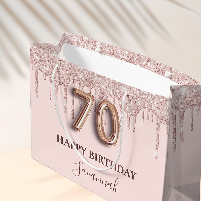 Grand Sac Cadeau 70e anniversaire blush rose parties scintillant go (Créateur téléchargé)