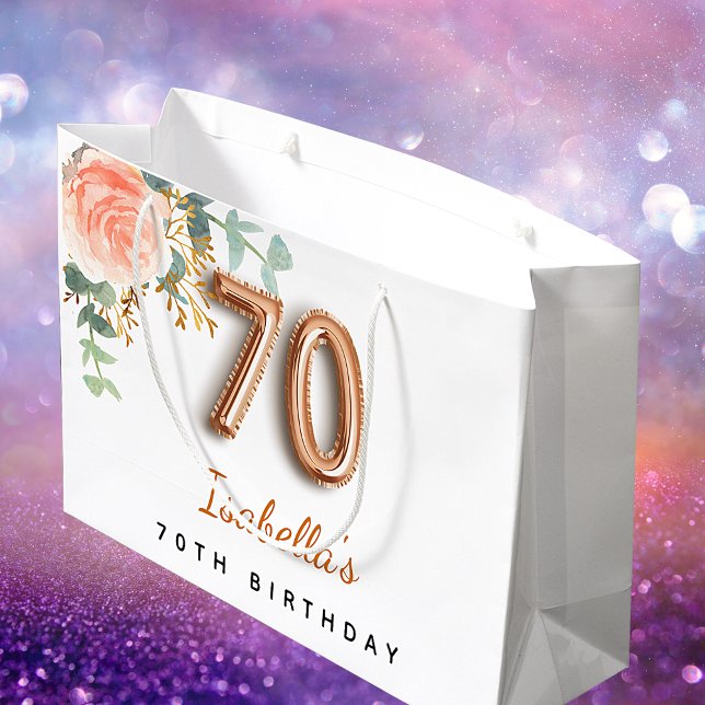 Grand Sac Cadeau 70e anniversaire floral rose or eucalyptus anniver (Créateur téléchargé)