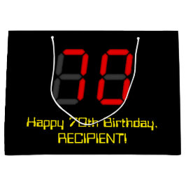 Grand Sac Cadeau 70e anniversaire : Rouge Digital Clock Style "70" 