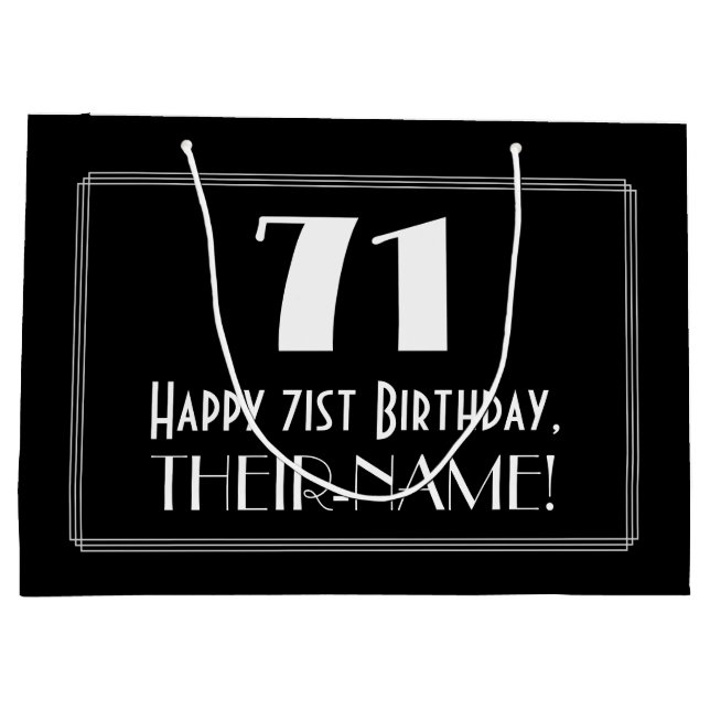 Grand Sac Cadeau 71e anniversaire : Art Déco Style inspiré "71", No (Dos)