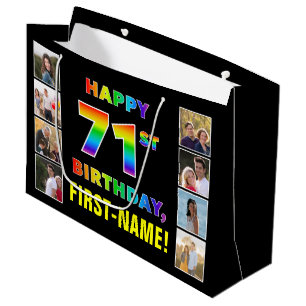 Grand Sac Cadeau 71e anniversaire : Rainbow Text, Custom Photos & N