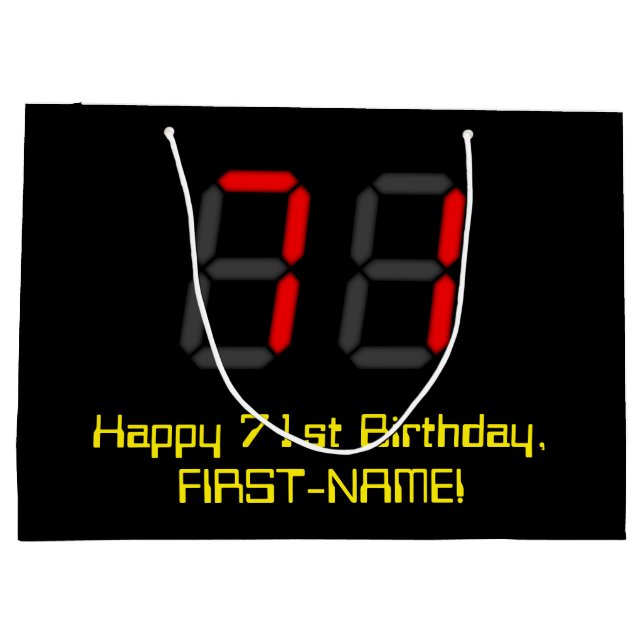 Grand Sac Cadeau 71e anniversaire : Rouge Digital Clock Style "71"  (Dos)