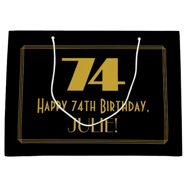 Grand Sac Cadeau 74e anniversaire — Art Déco Inspiré Look "74" & No (Devant)