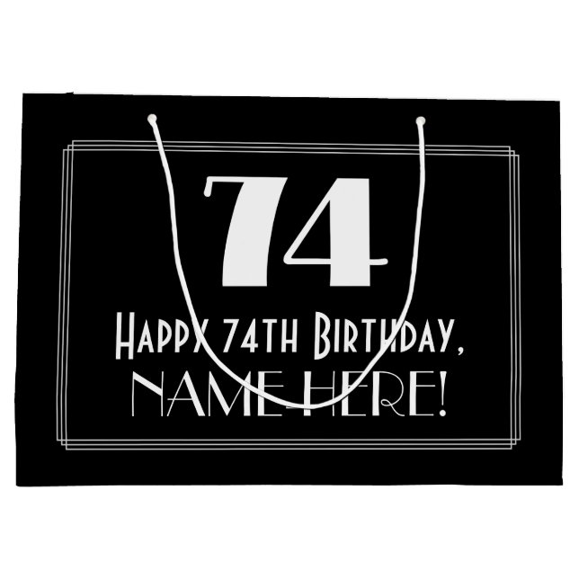 Grand Sac Cadeau 74e anniversaire : Art Déco Style inspiré "74", No (Dos)