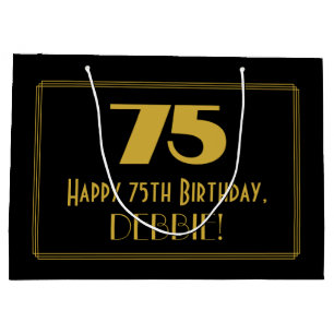 Grand Sac Cadeau 75e anniversaire — Art Déco Inspiré "75" & Nom