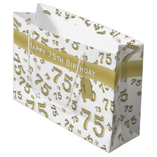 Grand Sac Cadeau 75e Joyeux Motif de numéros Gold/White