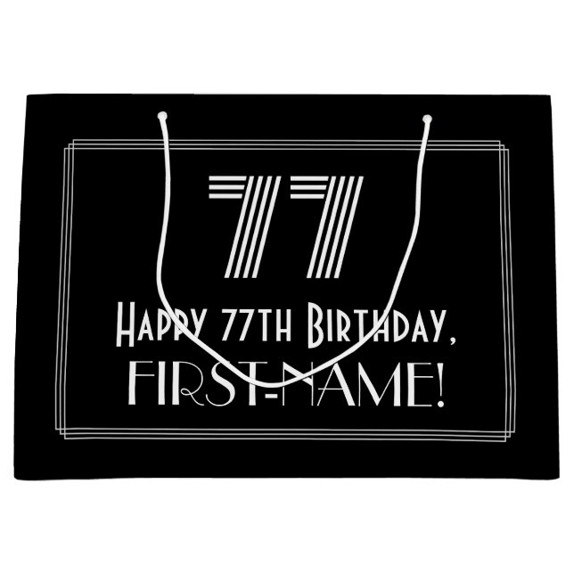 Grand Sac Cadeau 77e anniversaire — Art Déco Inspiré Look "77" & No (Devant)