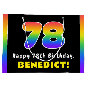 Grand Sac Cadeau 78e anniversaire : Arc-en-ciel coloré # 78, Nom pe