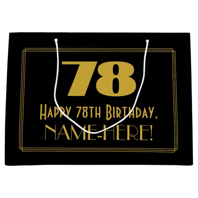 Grand Sac Cadeau 78e anniversaire — Art Déco Inspiré Look "78" & No (Devant)