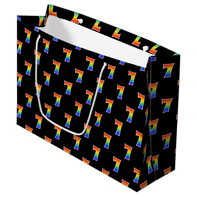 Grand Sac Cadeau 7e anniversaire : Fun Rainbow Event Numéro 7 Motif (Devant Angle)