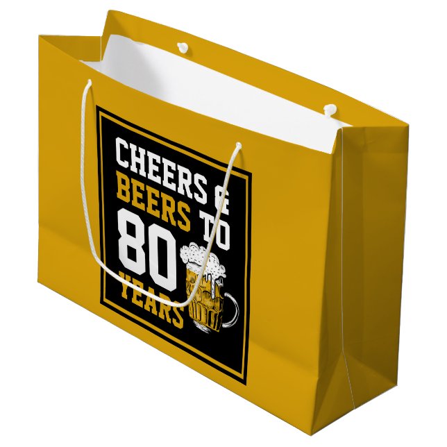 Grand Sac Cadeau 80e anniversaire Cheers & Bières à 80 ans (Devant Angle)