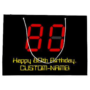 Grand Sac Cadeau 80e anniversaire : Rouge Digital Clock Style "80" 