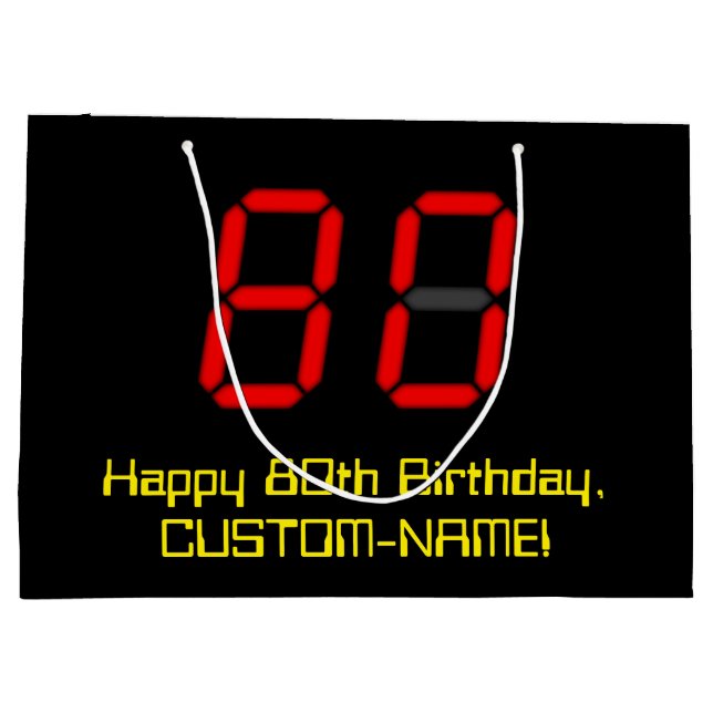 Grand Sac Cadeau 80e anniversaire : Rouge Digital Clock Style "80"  (Dos)