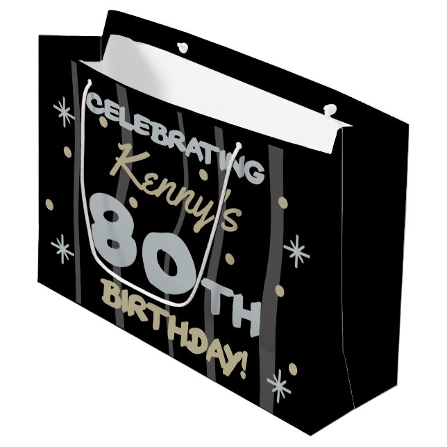 Grand Sac Cadeau 80th Birthday Party Ajouter votre nom (Devant Angle)