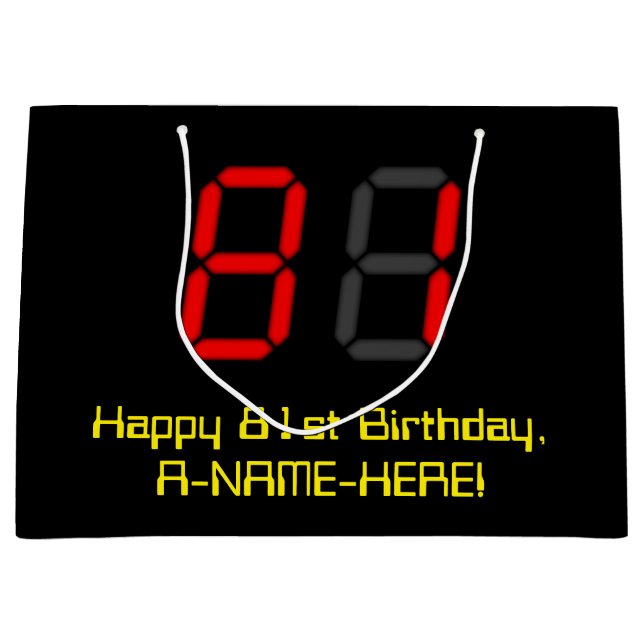 Grand Sac Cadeau 81e anniversaire : Rouge Digital Clock Style "81"  (Devant)