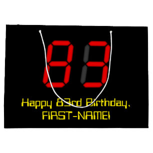 Grand Sac Cadeau 83e Anniversaire : Horloge Numérique Rouge Style "