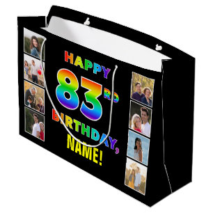 Grand Sac Cadeau 83e anniversaire : Rainbow Text, photos personnali