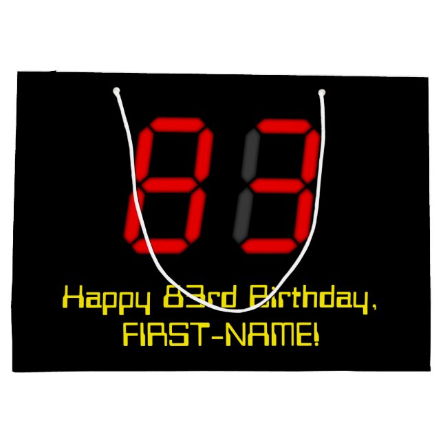 Grand Sac Cadeau 83ème anniversaire : Rouge Digital Clock Style "83 (Dos)