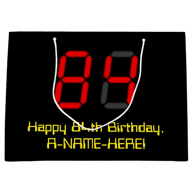 Grand Sac Cadeau 84ème anniversaire : Rouge Digital Horloge Style " (Devant)