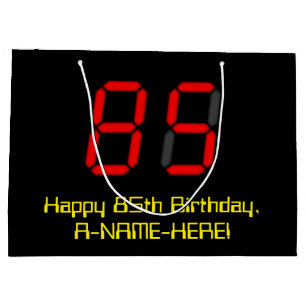 Grand Sac Cadeau 85ème anniversaire : Rouge Digital Clock Style "85