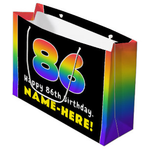 Grand Sac Cadeau 86e anniversaire : Arc-en-ciel coloré # 86, Nom pe