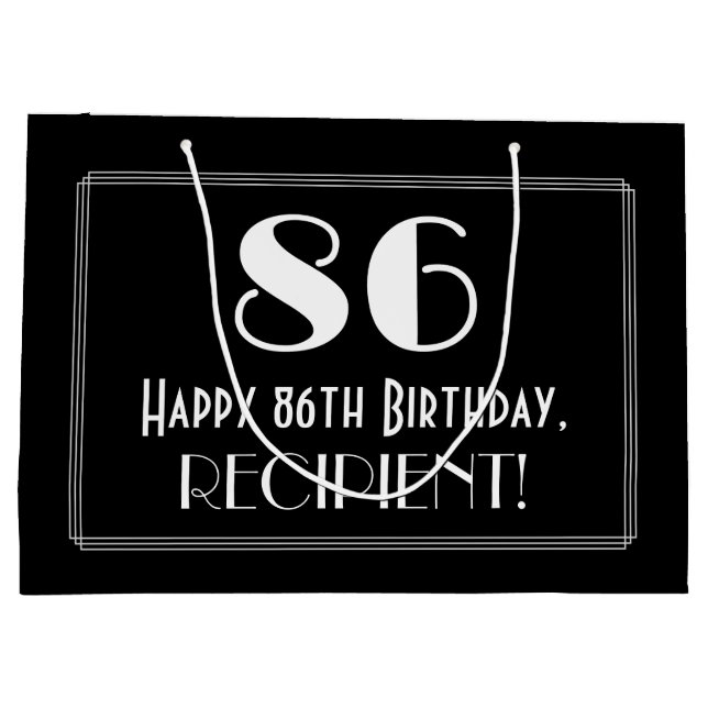Grand Sac Cadeau 86ème anniversaire : Art Déco Style inspiré "86",  (Dos)